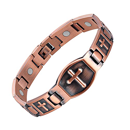 Jecanori Solid Magnetic Copper Bracelet for Men,Cross Copper Magnetic Bracelets with Remove Tool & Jewellry Gift Box