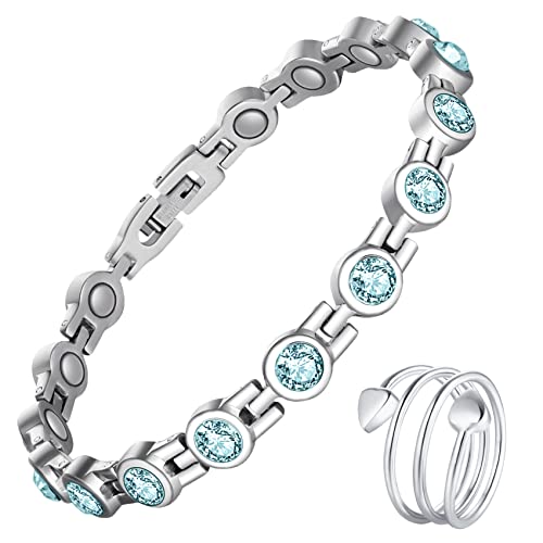 Pulseras magnéticas de cristal Jecanori para mujer, anillos de cobre para mujer, pulseras ajustables de acero de titanio