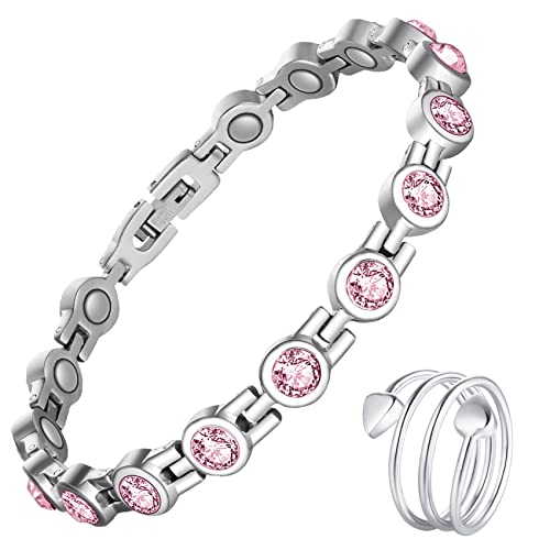 Pulseras magnéticas de cristal Jecanori para mujer, anillos de cobre para mujer, pulseras ajustables de acero de titanio