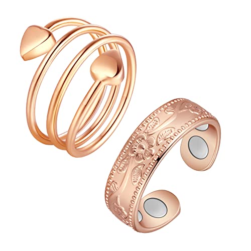 Jecanori Copper Rings for Women,Magnetic Ring Adjustable Love Heart Copper Rings,Christmas Jewelry Gift with Ring Box,Rings Gift