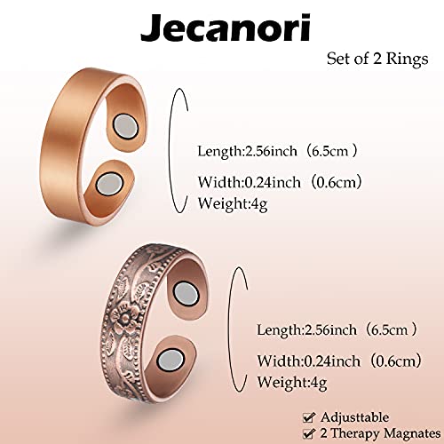 Jecanori 2PCS Copper Rings for Women Men,Adjustable Magnetic Copper Ring,Christmas Jewelry Gift with Ring Box, Ring(Vintage Flower|Uncoated Sleek)