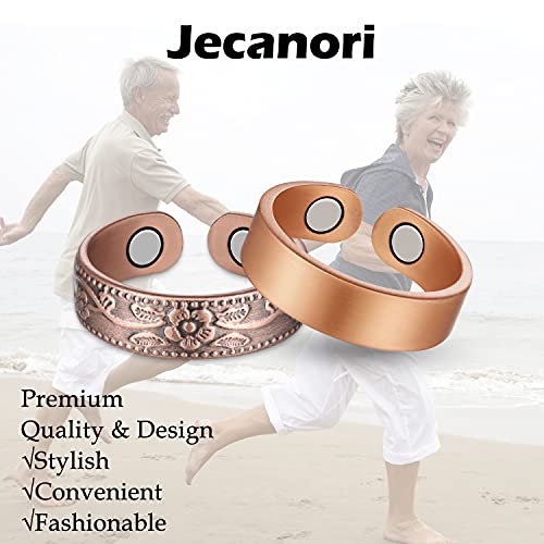 Jecanori 2PCS Copper Rings for Women Men,Adjustable Magnetic Copper Ring,Christmas Jewelry Gift with Ring Box, Ring(Vintage Flower|Uncoated Sleek)