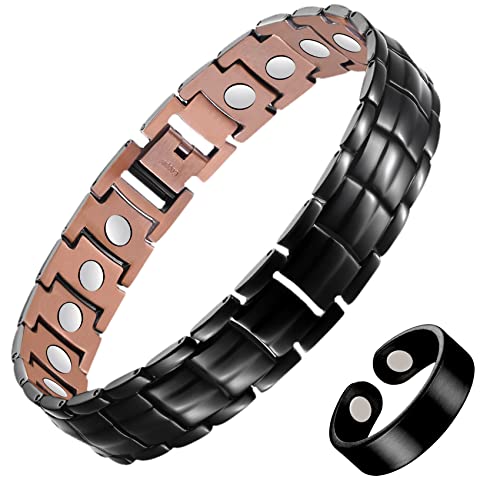 Jecanori Solid Magnetic Copper Bracelet for Men,Cross Copper Magnetic Bracelets with Remove Tool & Jewellry Gift Box