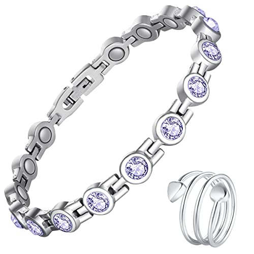 Pulseras magnéticas de cristal Jecanori para mujer, anillos de cobre para mujer, pulseras ajustables de acero de titanio