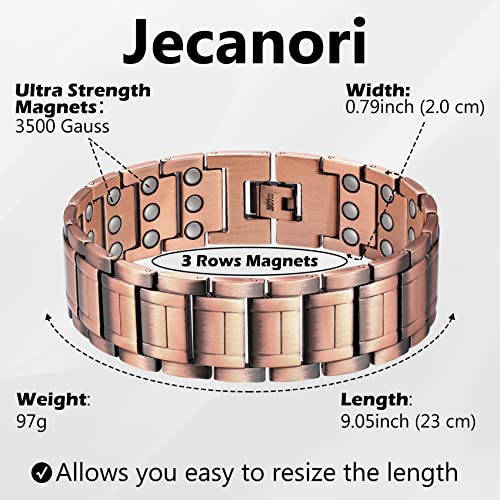 Jecanori 3X Magnetic Copper Bracelet for Men,Lymph Detox Ultra Strength Magnetic Bracelet and Copper Ring