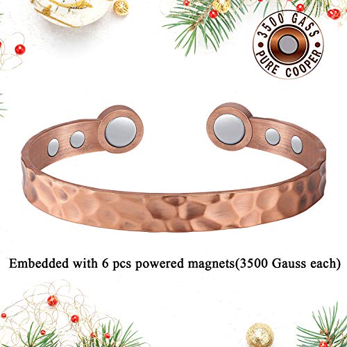 Jecanori 2Pcs Magnetic Lymph Detox Copper Bracelets for Women,Magnetic Lymphatic Drainage Bracelets 100% Copper Cuff Bangle Wristband Brazaletes with 3500 Gauss Magnet Jewelry Gifts