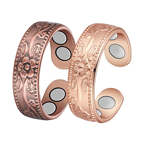 Jecanori Copper Rings for Women,Magnetic Ring Adjustable Love Heart Copper Rings,Christmas Jewelry Gift with Ring Box,Rings Gift