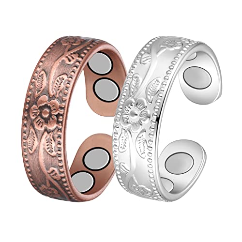 Jecanori Copper Rings for Women,Magnetic Ring Adjustable Love Heart Copper Rings,Christmas Jewelry Gift with Ring Box,Rings Gift