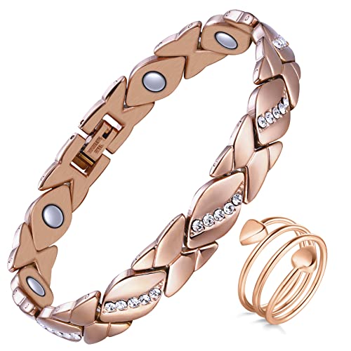 Pulseras magnéticas de cristal Jecanori para mujer, anillos de cobre para mujer, pulseras ajustables de acero de titanio