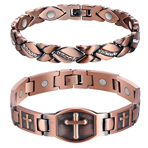 Jecanori Solid Magnetic Copper Bracelet for Men,Cross Copper Magnetic Bracelets with Remove Tool & Jewellry Gift Box