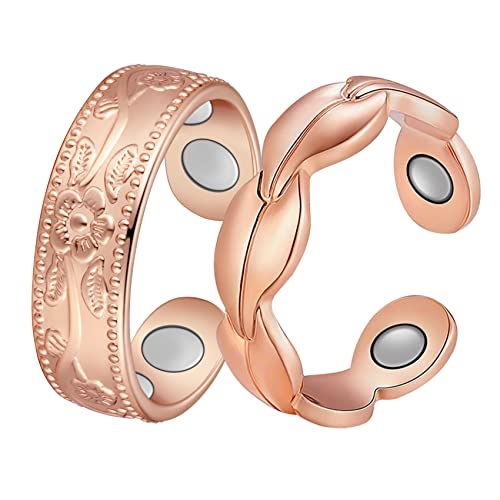 Jecanori Copper Rings for Women,Magnetic Ring Adjustable Love Heart Copper Rings,Christmas Jewelry Gift with Ring Box,Rings Gift