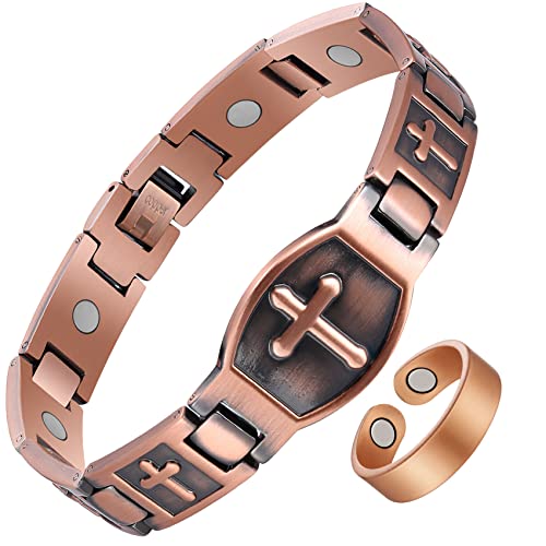 Jecanori Solid Magnetic Copper Bracelet for Men,Cross Copper Magnetic Bracelets with Remove Tool & Jewellry Gift Box