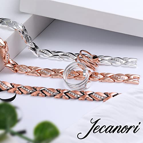 Jecanori Crystal Magnetic Bracelets for Women,Copper Rings for Women,Adjustable Titanium Steel Wristband Brazaletes