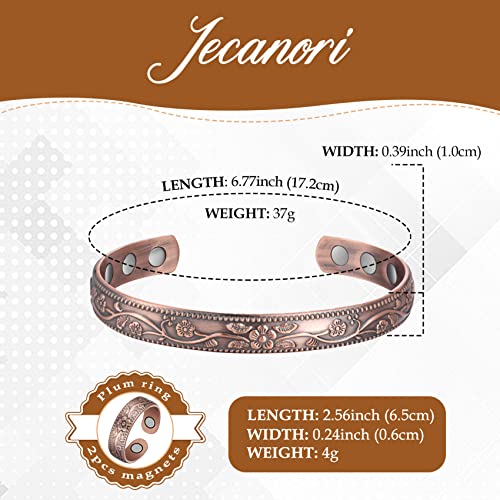 Jecanori Pure Copper Bracelet and Copper Ring for Women Men,Vintage Flower Wristband Brazaletes