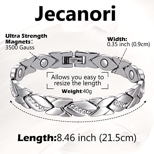 Pulseras magnéticas de cristal Jecanori para mujer, anillos de cobre para mujer, pulseras ajustables de acero de titanio